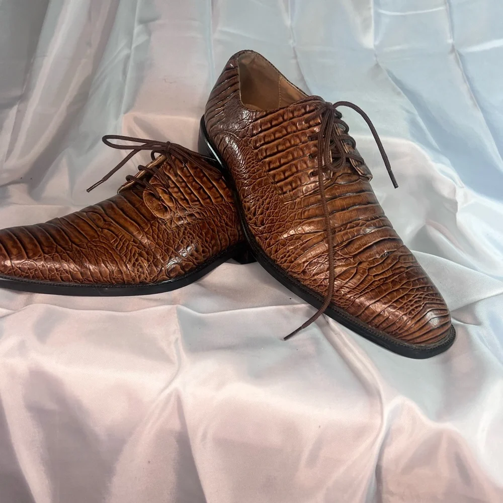 Expressions Brown/Black Faux Gator/Croc Size 9 Mens Dress Shoes‎